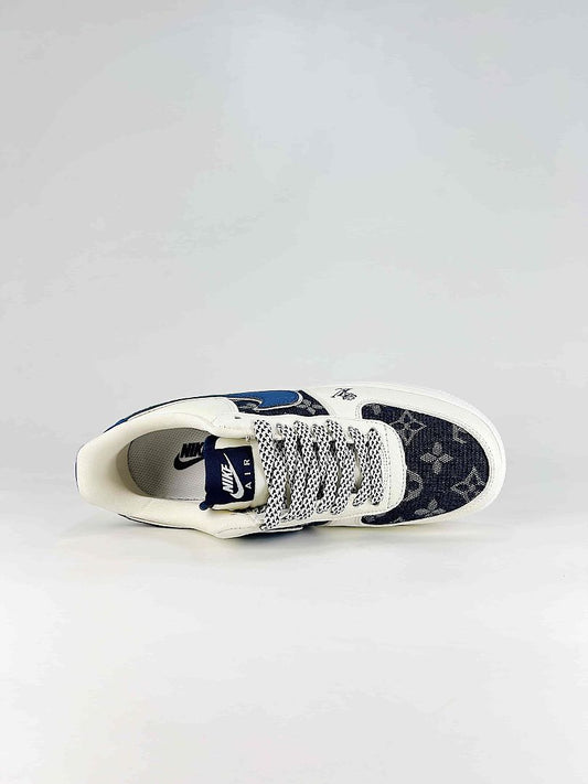 Nike x Louis Vuitton Air Force 1 07 Low WY0655-121 Monogram Graphic Sneakers White Blue Black